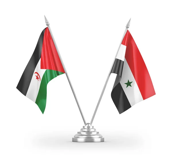 Syrii Sahary Zachodniej Flagi Stołowe Izolowane Białym Tle Renderowania — Zdjęcie stockowe