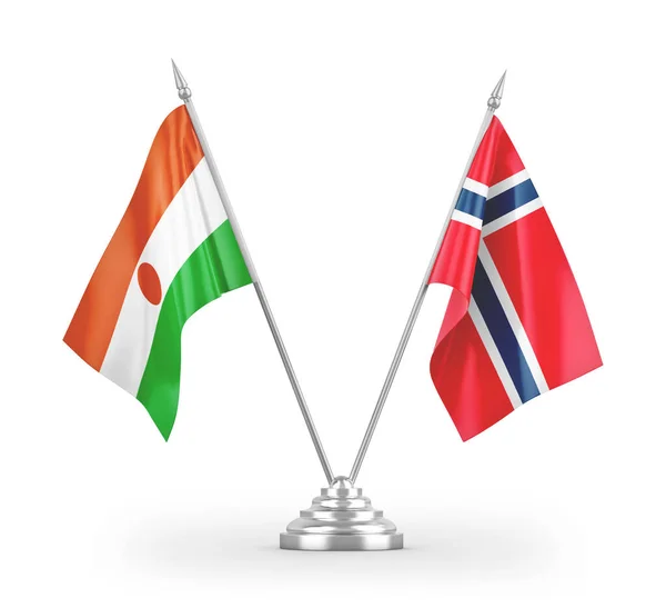 ノルウェーとニジェールのテーブルフラグは 白い背景3Dレンダリングに分離 — ストック写真