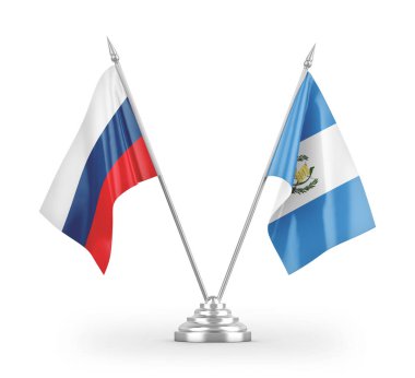 Guatemala ve Rusya masa bayrakları beyaz arkaplanda 3 boyutlu görüntüleme