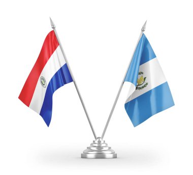 Guatemala ve Paraguay masa bayrakları beyaz arkaplanda 3 boyutlu görüntüleme