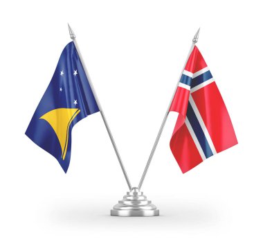 Norveç ve Tokelau tablo bayrakları beyaz arkaplan 3D görüntüleme