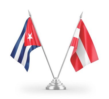 Avusturya ve Küba bayrakları beyaz zemin üzerinde izole edilmiş 3D görüntüleme