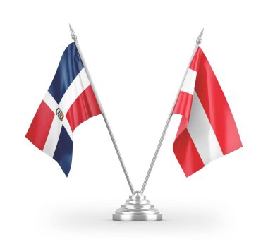 Avusturya ve Dominik Cumhuriyeti bayrakları beyaz zemin üzerinde izole edilmiş 3D görüntüleme