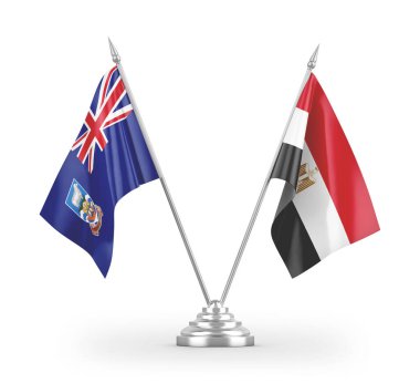 Mısır ve Falkland Adaları masa bayrakları beyaz zemin üzerinde izole edilmiş 3D görüntüleme