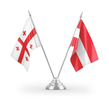 Avusturya ve Gürcistan bayrakları beyaz arka planda izole edilmiş 3D görüntüleme