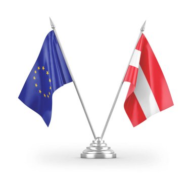 Avusturya ve Avrupa Birliği bayrakları beyaz arka planda izole edilmiş 3D görüntüleme