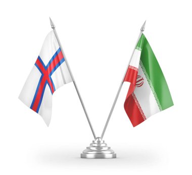 İran ve Faroe Adaları masa bayrakları beyaz arka planda izole edilmiş 3D görüntüleme