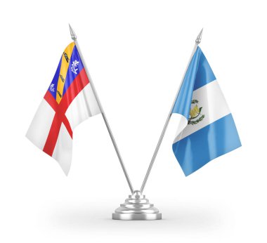 Guatemala ve Herm masa bayrakları beyaz arkaplanda 3 boyutlu görüntüleme
