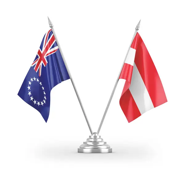 奥地利和库克群岛在白色背景3D渲染上隔离的桌旗 — 图库照片
