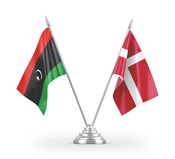 Dánsko Libye Tabulky Vlajky Izolované Bílém Pozadí Vykreslování — Stock fotografie