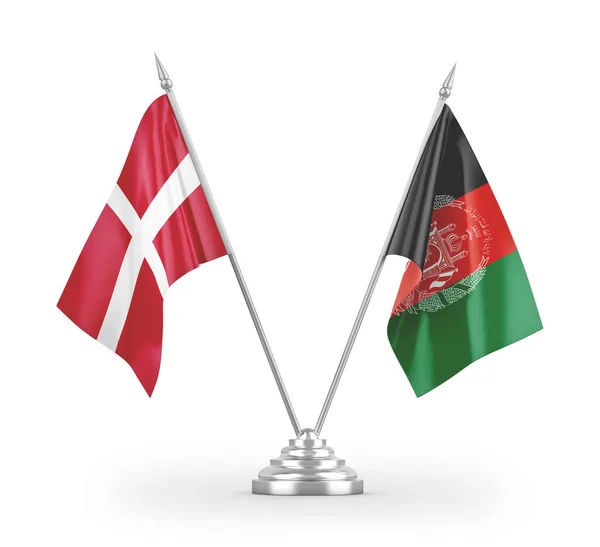 アフガニスタンとデンマークのテーブルフラグは 白い背景3Dレンダリングに分離 — ストック写真