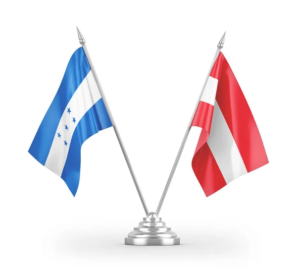 Bandeiras Mesa Áustria Honduras Isoladas Fundo Branco Renderização — Fotografia de Stock