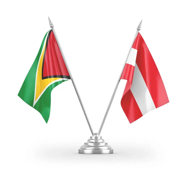 奥地利和圭亚那的桌旗在白色背景3D渲染中隔离 — 图库照片