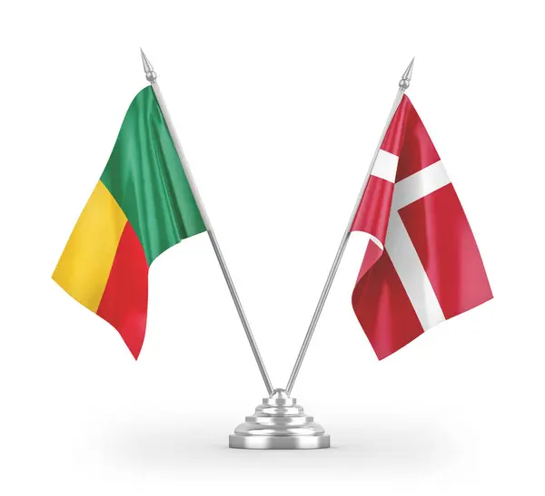 Dánsko Benin Tabulky Vlajky Izolované Bílém Pozadí Vykreslování — Stock fotografie