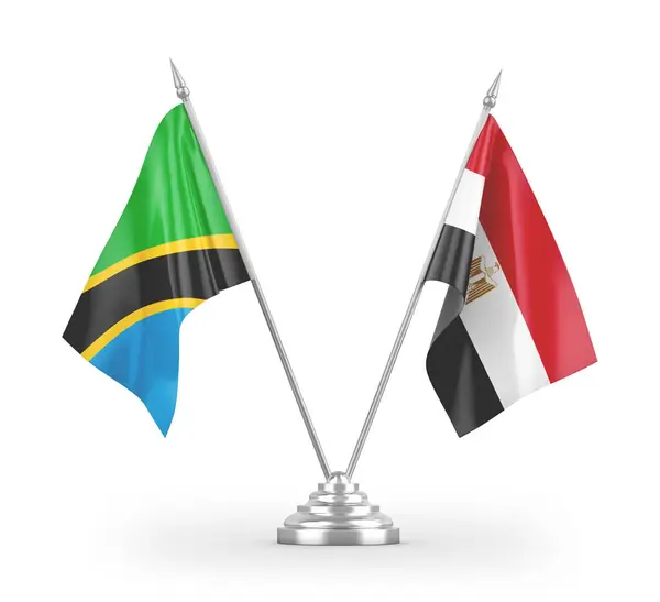 Egypten Och Tanzania Tabell Flaggor Isolerade Vit Bakgrund Rendering — Stockfoto