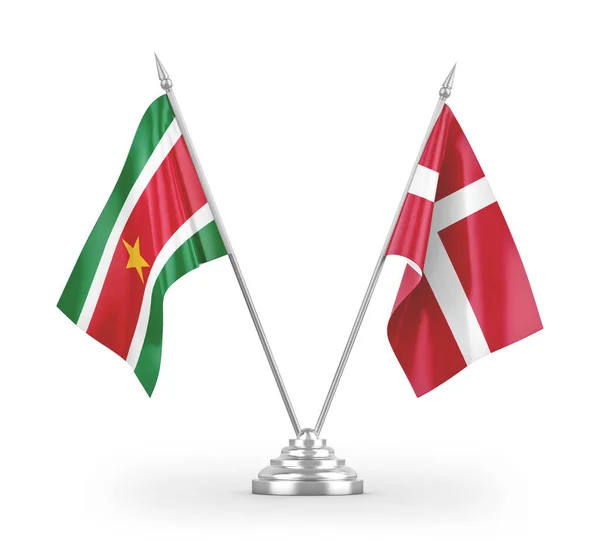 Dánsko Surinam Tabulky Vlajky Izolované Bílém Pozadí Vykreslování — Stock fotografie