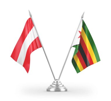 Zimbabwe ve Avusturya bayrakları beyaz zemin üzerinde izole edilmiş 3D görüntüleme