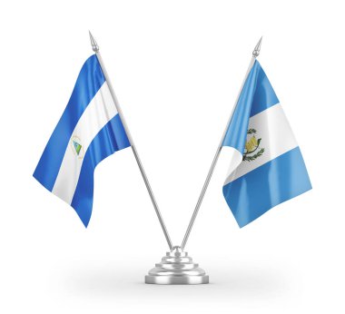 Guatemala ve Nikaragua masa bayrakları beyaz arkaplanda 3 boyutlu görüntüleme
