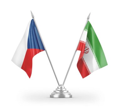 İran ve Çek Cumhuriyeti bayrakları beyaz arka planda izole edilmiş 3D görüntüleme