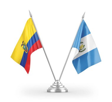 Guatemala ve Ekvador masa bayrakları beyaz arkaplanda 3 boyutlu görüntüleme