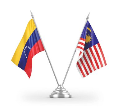 Malezya ve Venezuela masa bayrakları beyaz arkaplanda 3 boyutlu görüntüleme
