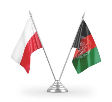 Afganistan ve Polonya bayrakları beyaz arkaplanda 3 boyutlu görüntüleme 