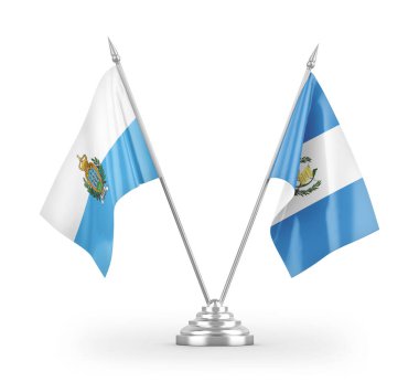 Guatemala ve San Marino masa bayrakları beyaz arkaplanda 3 boyutlu görüntüleme