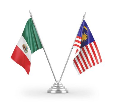 Malezya ve Meksika masa bayrakları beyaz arkaplanda 3 boyutlu görüntüleme