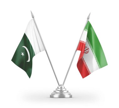 İran ve Pakistan bayrakları beyaz arkaplanda 3 boyutlu görüntüleme