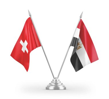 Mısır ve İsviçre bayrakları beyaz arkaplanda izole edilmiş 3D görüntüleme