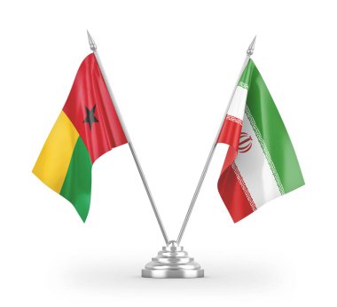 İran ve Gine-Bissau masa bayrakları beyaz arka planda izole edilmiş 3D görüntüleme