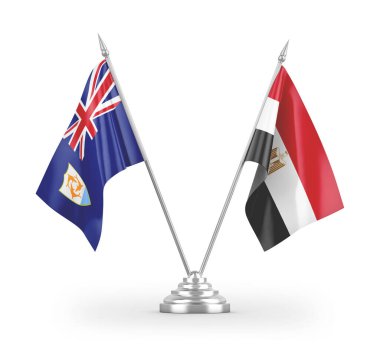 Mısır ve Anguilla masa bayrakları beyaz arkaplandaki 3D görüntüleme