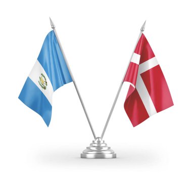 Danimarka ve Guatemala tablo bayrakları beyaz arkaplanda izole edilmiş 3d görüntüleme 