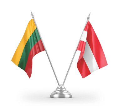 Avusturya ve Litvanya masa bayrakları beyaz zemin üzerinde izole edilmiş 3D görüntüleme