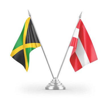 Avusturya ve Jamaika bayrakları beyaz arka planda izole edilmiş 3D görüntüleme