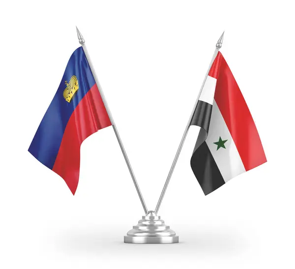 Banderas Mesa Siria Liechtenstein Aisladas Sobre Fondo Blanco — Foto de Stock