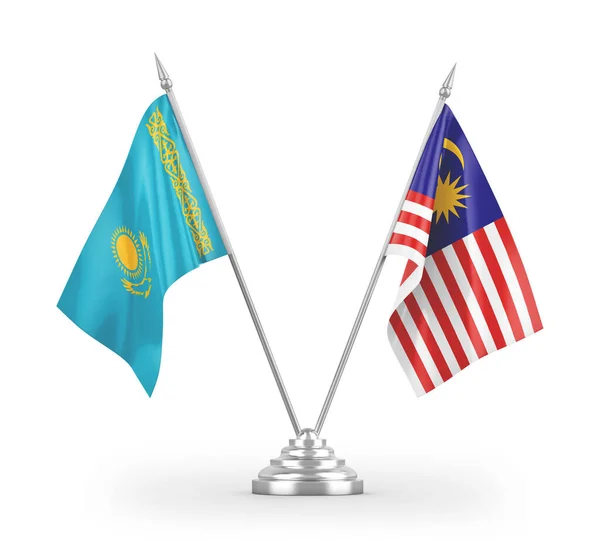 Флаги Малайзии Казахстана Таблицы Изолированы Белом Фоне Рендеринга — стоковое фото