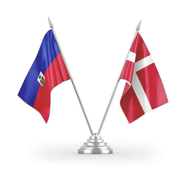 Dánsko Haiti Tabulky Vlajky Izolované Bílém Pozadí Vykreslování — Stock fotografie
