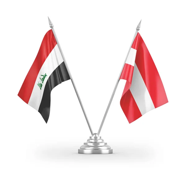 Banderas Mesa Austria Irak Aisladas Sobre Fondo Blanco Renderizado — Foto de Stock
