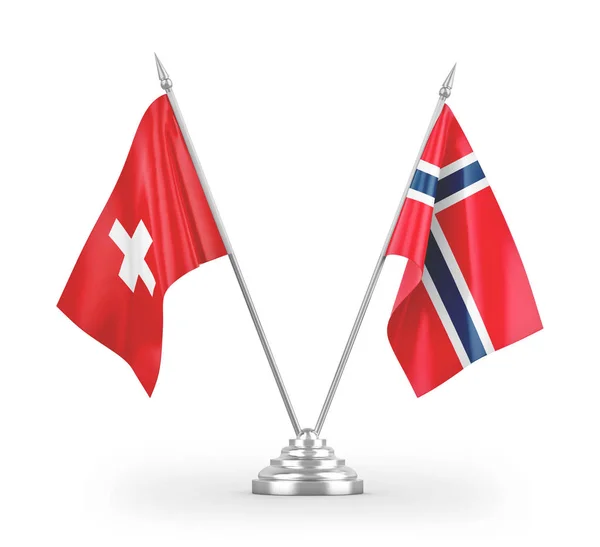 Norvégia Svájc Tábla Zászlók Elszigetelt Fehér Háttér Renderelés — Stock Fotó