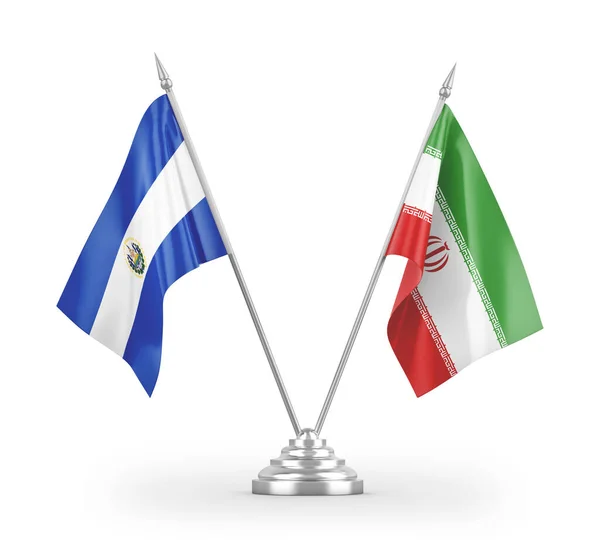 stock image Iran and El Salvador table flags isolated on white background 3D rendering