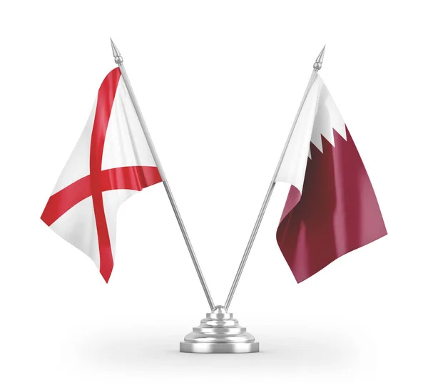 Bandeiras Mesa Qatar Irlanda Norte Isoladas Fundo Branco Renderização — Fotografia de Stock