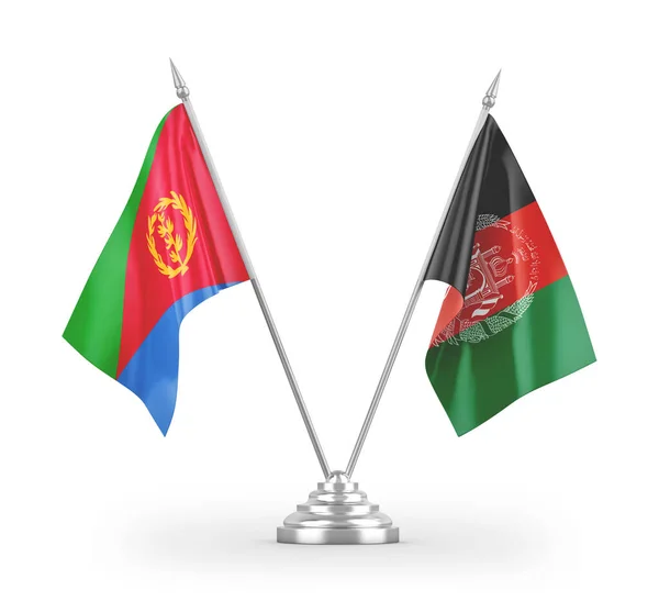 Banderas Mesa Afganistán Eritrea Aisladas Sobre Fondo Blanco — Foto de Stock