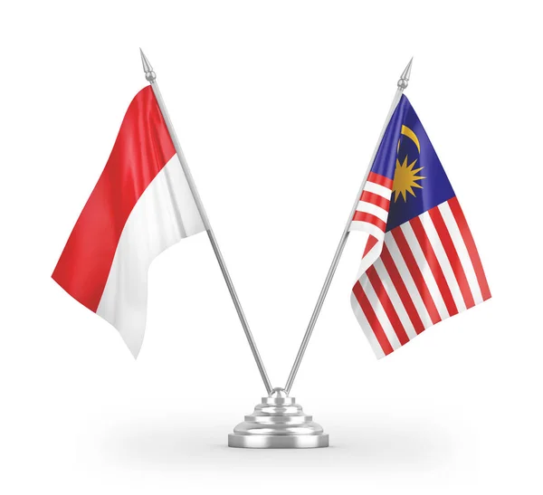 マレーシアとインドネシアのテーブルフラグは 白い背景3Dレンダリングに分離 — ストック写真