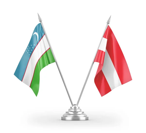 Austria Uzbekistan Tabeli Flagi Izolowane Białym Tle Renderowania — Zdjęcie stockowe
