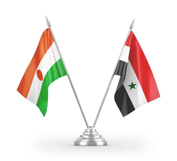 Banderas Mesa Siria Níger Aisladas Sobre Fondo Blanco — Foto de Stock