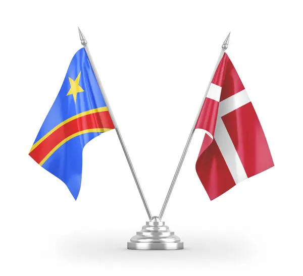 Dánsko Kongo Demokratická Republika Tabulky Vlajky Izolované Bílém Pozadí Vykreslování — Stock fotografie