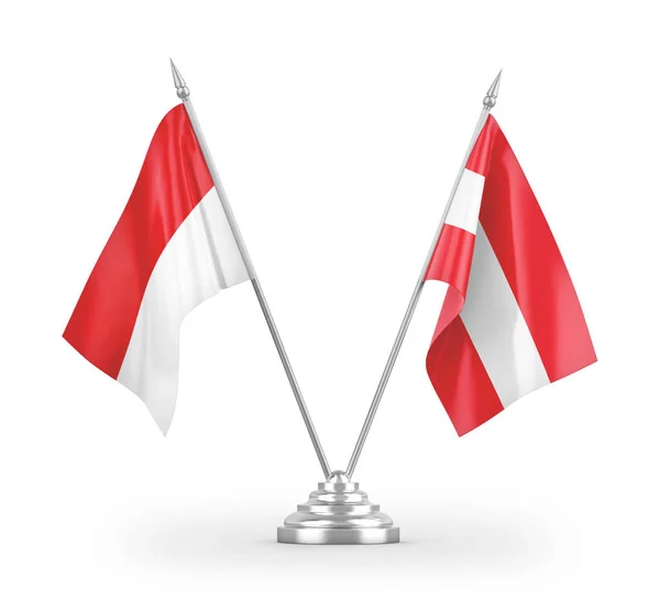 Banderas Mesa Austria Indonesia Aisladas Sobre Fondo Blanco — Foto de Stock