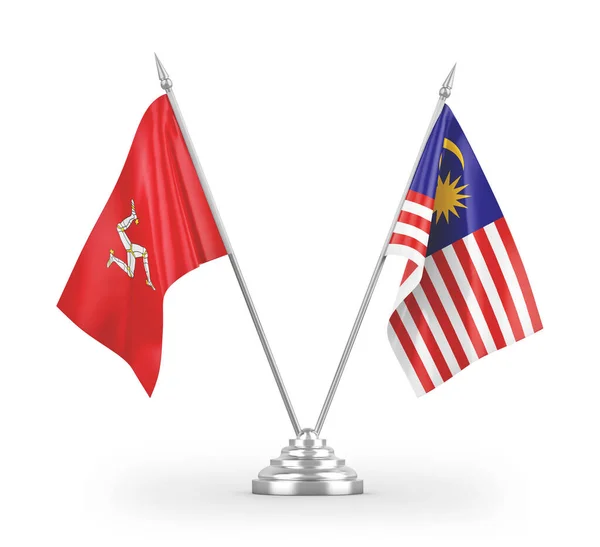 Malaysia Och Isle Mann Tabell Flaggor Isolerade Vit Bakgrund Rendering — Stockfoto