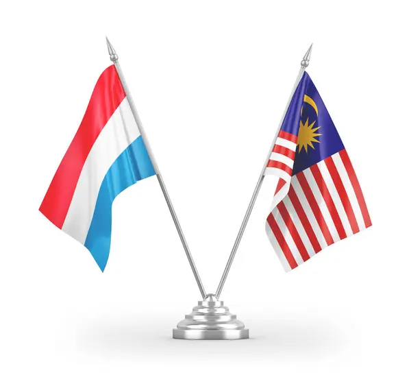 Malaysia Och Luxemburg Tabell Flaggor Isolerade Vit Bakgrund Rendering — Stockfoto